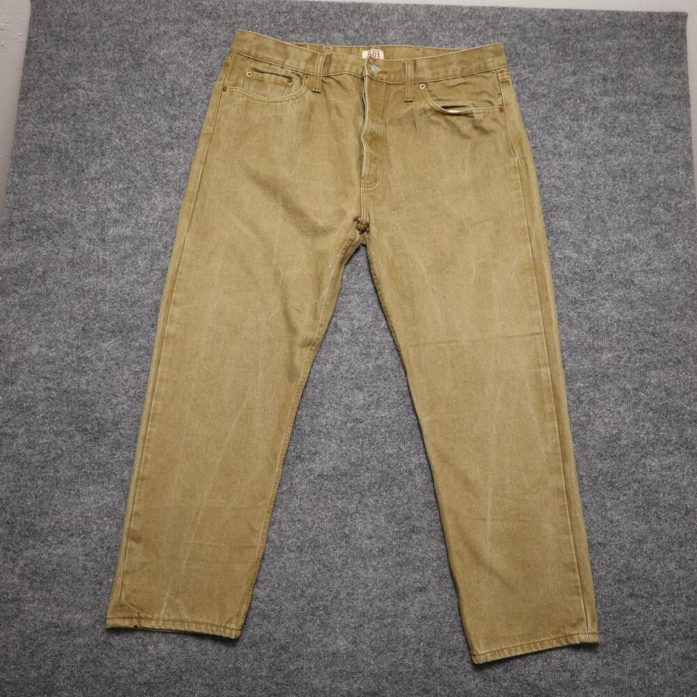 Levis 501 Jeans Mens 42x30 Beige Light Wash Regular Straight Button Fly Denim